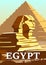 Vintage Poster Ancient Sphinx, Egypt Pharaoh Pyramids. Travel to Egypt Country, Sahara desert. Retro card illustration