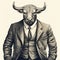 Vintage Poster Design: Imaginative Bull-faced Man In Suit