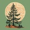 Vintage Poster Design: Pine Tree With Moon
