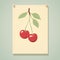 Vintage Poster Design: Red Cherries On Brown Background