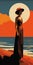 Vintage Poster Design: Woman In Dress On Cliff