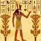 Vintage poster with egyptian god on the grunge background with ancient egyptian hieroglyphs and floral elements.