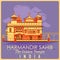 Vintage poster of Golden Temple in Amritsar famous monument of India