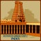 Vintage poster of Meenakshi Amman Temple in Tamil Nadu famous monument of India