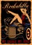 Vintage poster with pin up girl and classic car