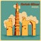 Vintage poster of Qutub Minar in Delhi famous monument of India