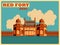 Vintage poster of Red Fort in Delhi famous monument of India