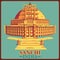 Vintage poster of Sanchi Stupa in Madhya Pradesh famous monument of India