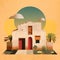 Vintage Poster Style Abstract Design Of An Old Desert House
