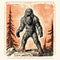 Vintage Poster Style Bigfoot Stamp In The Forest