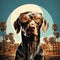 Vintage Poster Style Dog With Sunglasses Under Palm Tree