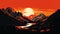 Vintage Poster Style Painting Of Red Sunset Mountain Range