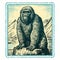 Vintage Poster Style Stamp: Bigfoot On Stump