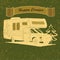 Vintage Poster with Trailer, Vehicles Camper Vans Caravans typographic