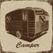 Vintage Poster with Trailer, Vehicles Camper Vans Caravans typographic, silhouette trailer, caravan. Print for textile