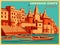 Vintage poster of Varanasi Ghats of Uttar Pradesh famous place in India