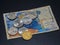 The vintage pre-euros french banknote and coins