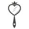 Vintage princess hand mirror in royal style on white background. Retro heart shaped frame design with crown for baby