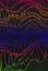 Vintage psychedelic abstract ornament waves pattern, black background. Rainbow spectrum gradient colors outline. Doodle decorative