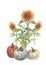 Vintage pumpkin sunflowers watercolor hand drawn illustration. Print textile vintage