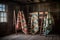 vintage quilts displayed on a rustic wooden ladder