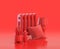 Vintage radiator with plants and floor lamp on red background, monochrome single color red 3d Icon, 3d rendering