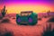 Vintage radio boombox in the desert, retrowave, synthwave. Neural network AI generated