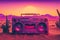 Vintage radio boombox in the desert, retrowave, synthwave. Neural network AI generated