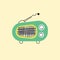 Vintage radio with green case and antenna in retro style vector art