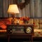 Vintage Radio with Mesmerizing Colors and Patterns in a Cozy Living Room