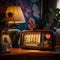Vintage Radio with Mesmerizing Colors and Patterns in a Cozy Living Room