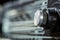 Vintage radio tuning knob close-up . blurred background. small focusing area, selective focus