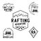 Vintage rafting adventure logos, mountain camp badges set. Hand drawn labels designs. Travel expedition, wanderlust and
