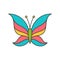 Vintage rainbow butterfly winged insect with antennae pop art style decorative design vector cartoon