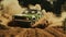 Vintage rally car splashing the dirt in retro 70s styled scene. Generated AI.