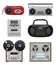Vintage recorders. 80s music stuff portable audio gadgets reciever with tape reel recorders decent vector illustrations