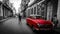 Vintage red automobile parked on street