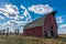 Vintage red barn on prairies near Lacadena, Saskatchewan