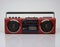 Vintage red boom box on white background