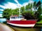 Vintage Red fishing boat small jetty AI Generated