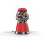 Vintage red gumball machine with multi-colored gumballs on white. 3D illustration