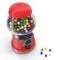 Vintage red gumball machine with multi-colored gumballs on white. 3D illustration