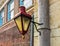 Vintage red lantern, city lighting and architecture, Classical street objects