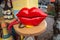 Vintage red lips shaped telephone