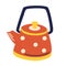 Vintage red teapot with polka dots. Kitchen kettle. Trendy flat vector concept of steaming boiling kettle for web, app, dishes