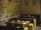 Vintage restaurant style. Decorations, tables, sofas on a blurred indoors background. Cafe interior concept. Copy space.