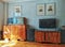 Vintage retro art deco and modernistic design small living room with vintage furniture