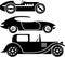 Vintage retro car racing coupe and limo simple vector