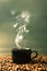 Vintage and retro color tone of warm black cup of coffee on roa