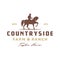 Vintage Retro Cowboy Riding Horse Silhouette logo design